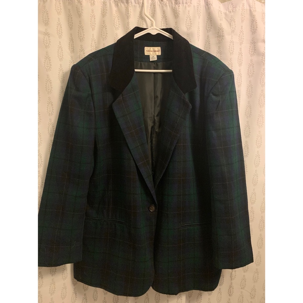 Vintage Plaid Velvet Trimmed Blazer